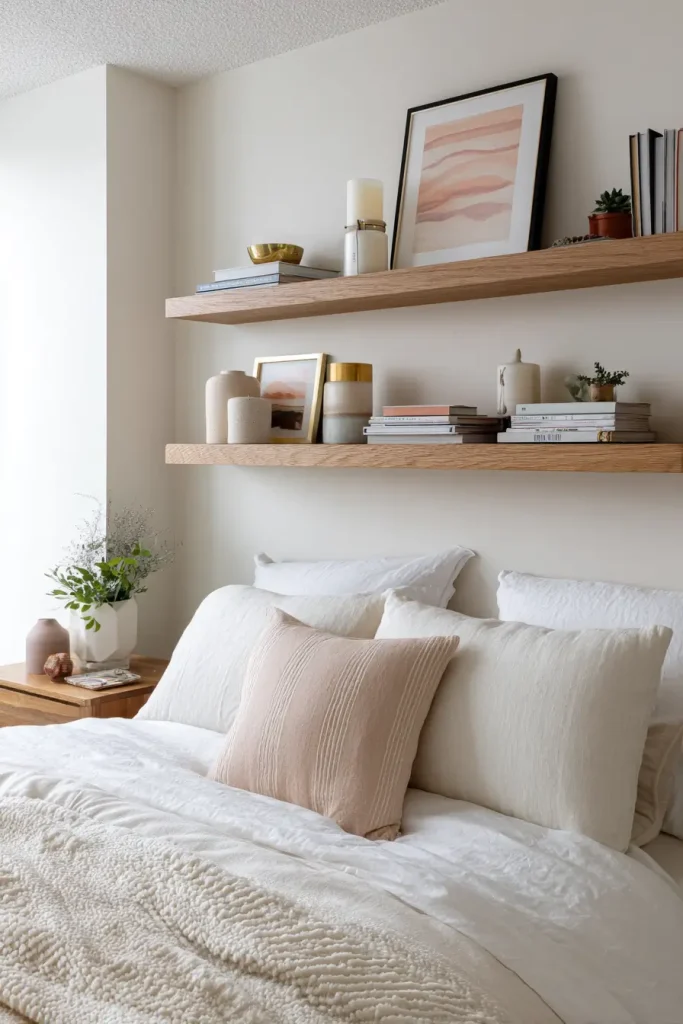 10. Floating Shelves Styled the “Rule of 3” Way