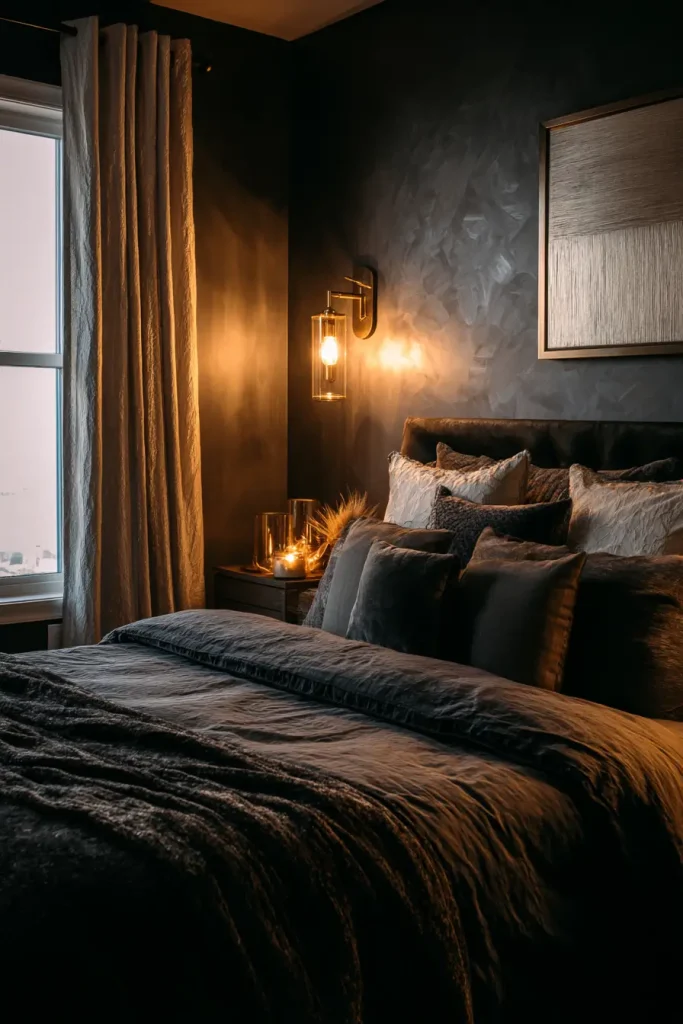 12. Dark Moody Bedroom Decor Ideas Aesthetic (Cozy Night Vibe)
