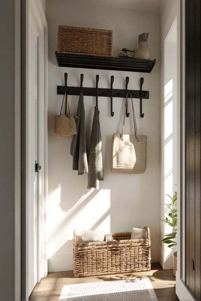 12. Set Up Hooks at Different Heights for the Whole Family