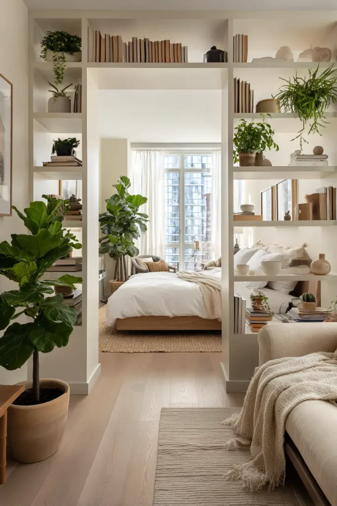 12. Use Open Shelving as a See Through Wall