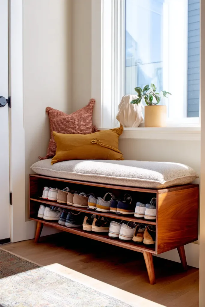 13. Add a Shoe Storage Bench or DIY Ottoman