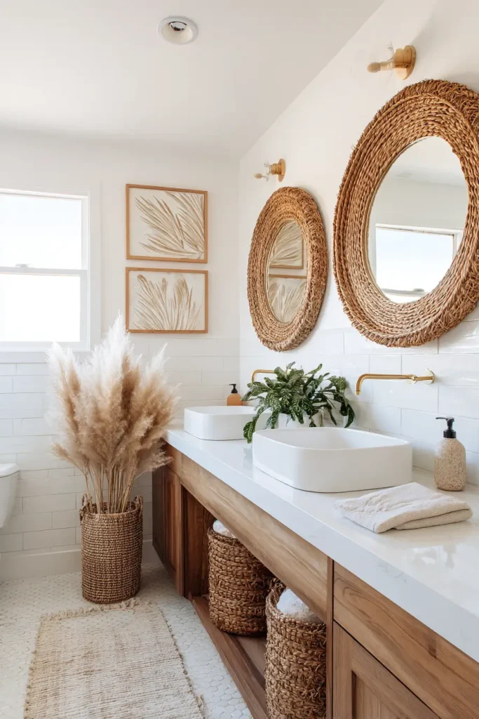 18. Rattan or Wicker Framed Mirrors and Art