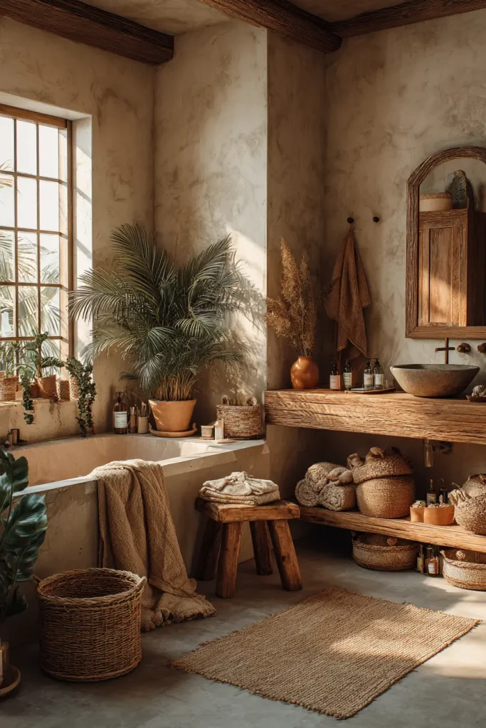 2. Add Wooden Bathroom Elements