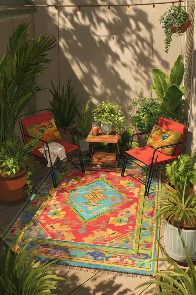 2. Anchor Every Seating Area With an Outdoor Rug