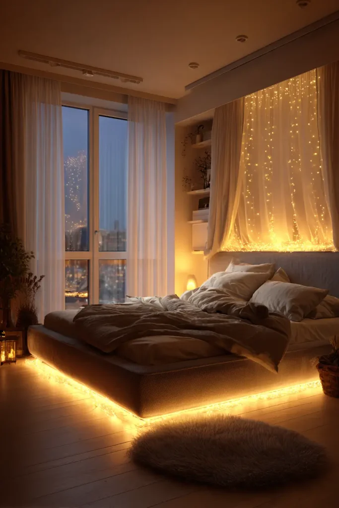 2. LED Strip Lights + Warm Fairy Lights for Aesthetic Room Decor