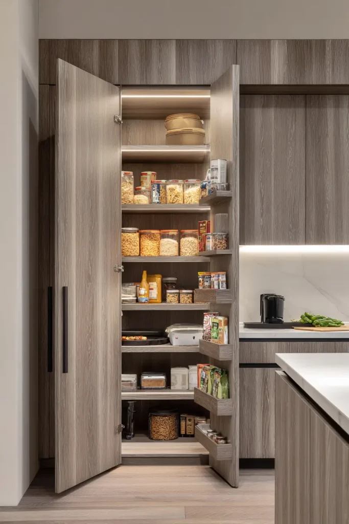 5. Hide Your Corner Pantry Behind Seamless Cabinet Panels