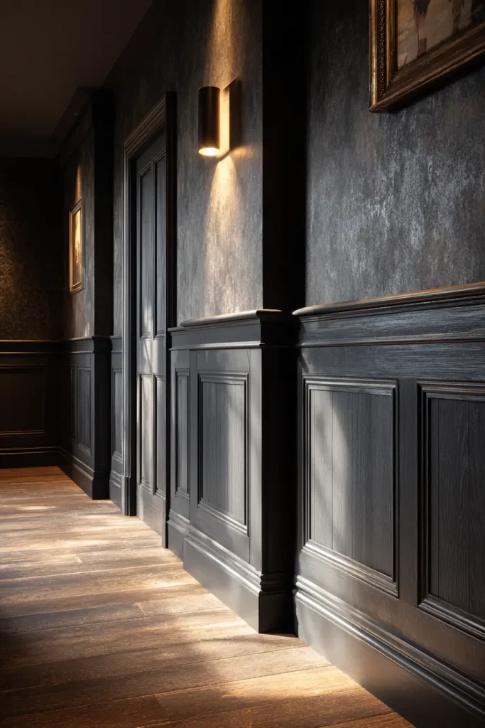 7. Add Texture With Dark Panelling or Limewash Paint