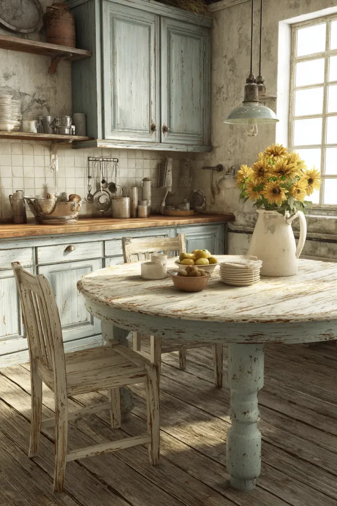 7. Distressed Farmhouse Tables
