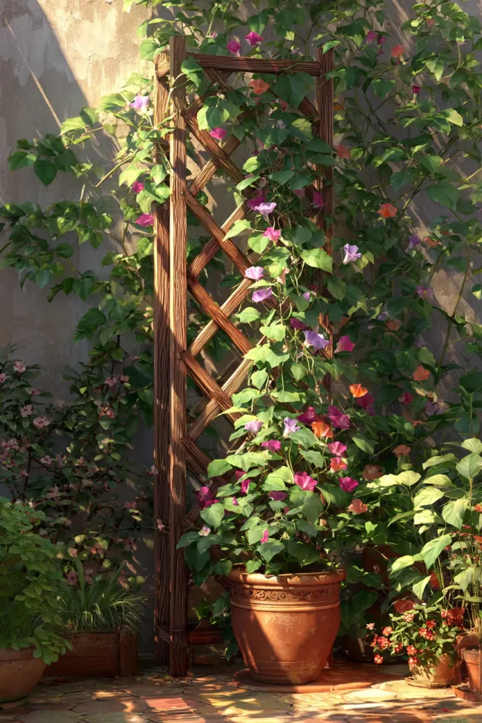 7. Freestanding Trellis With Pots