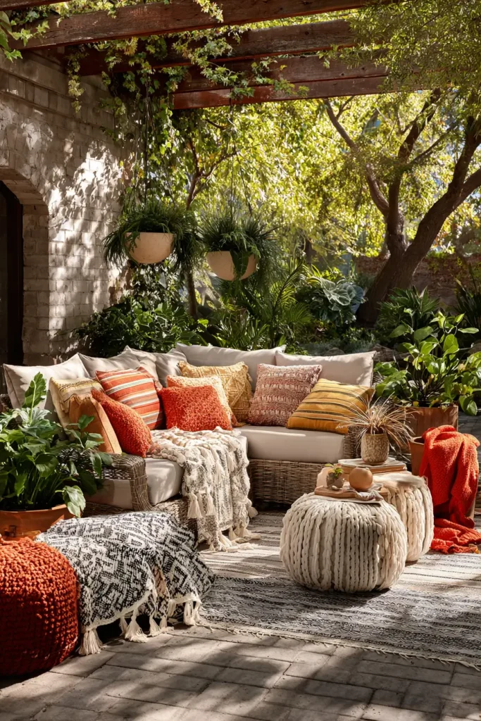 7. Layer Throw Pillows and Outdoor Blankets for Comfort