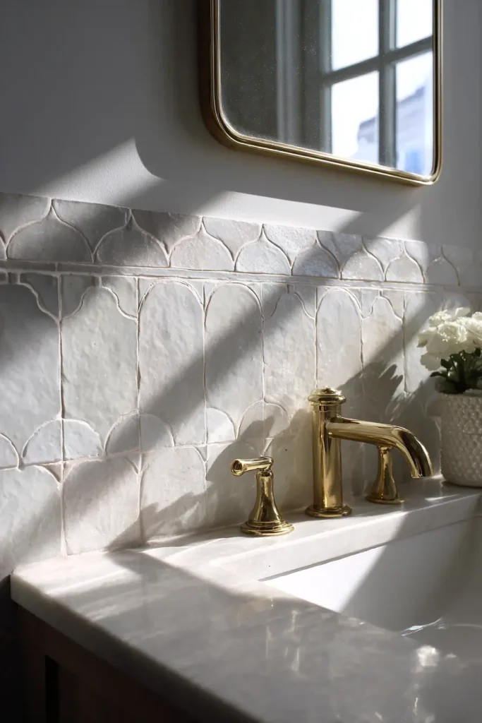 9. A Decorative Tile Accent Strip Above the Vanity