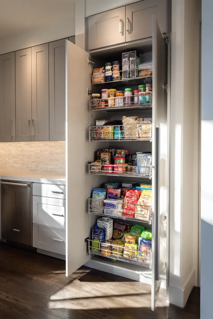 A Full Door Rack System Inside a Tall Cabinet