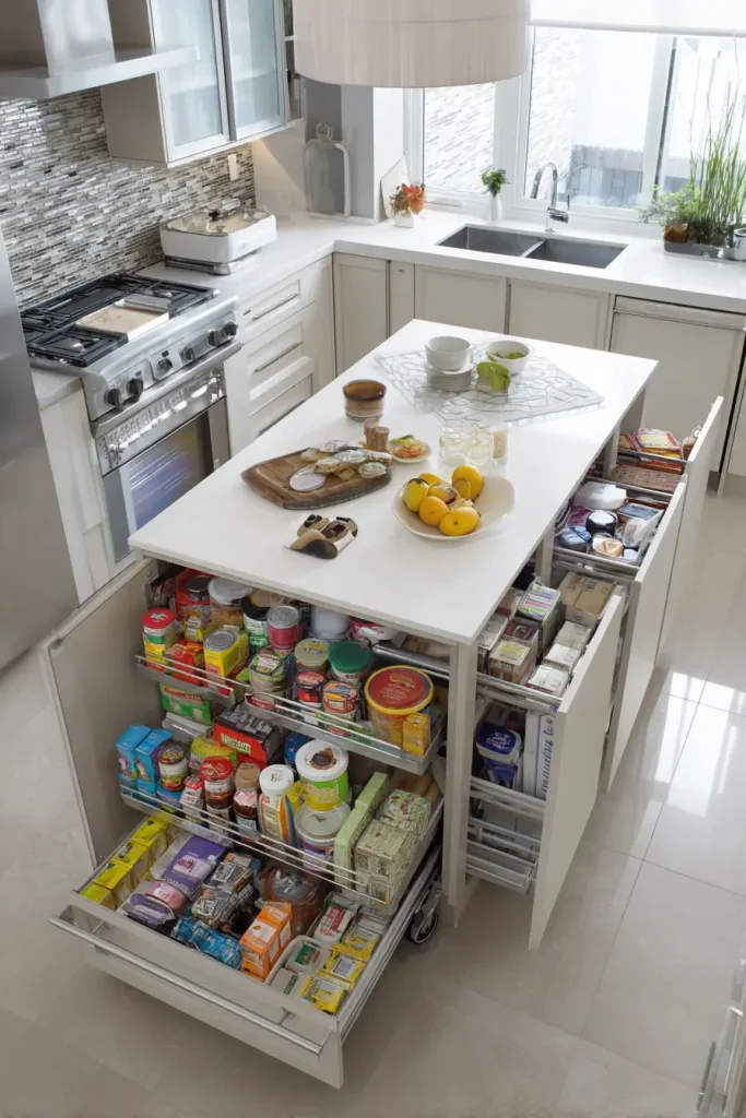 A Rolling Kitchen Island with Cabinet Storage