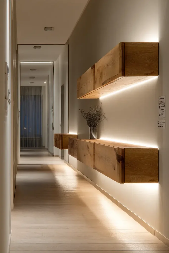 Add LED strips under floating cabinets.