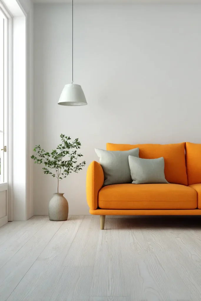  Scandinavian Minimalism With One Orange Statement Sofa