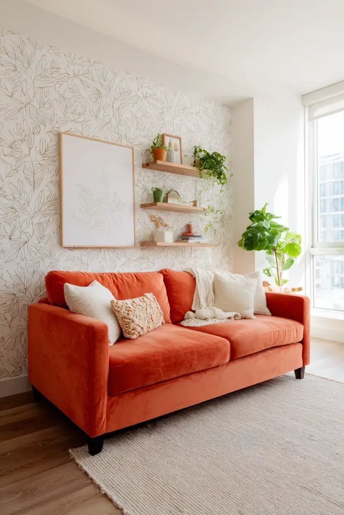 Rental-Friendly Decor Around an Orange Couch