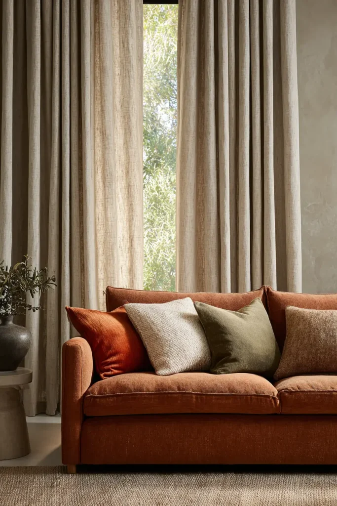 Greige Walls With Linen Curtains