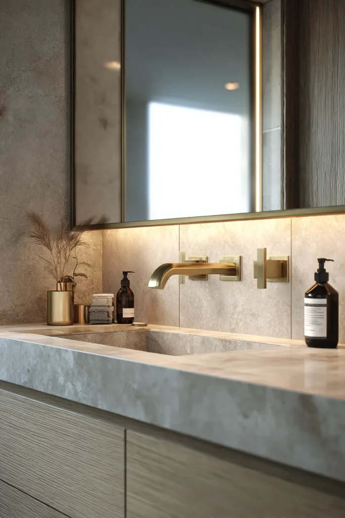 11. Mixed Metals (Brass + Black + Nickel on One Vanity)