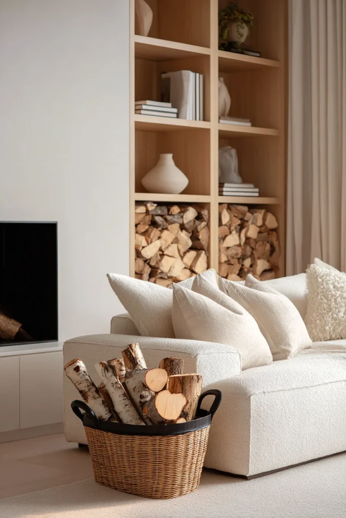 14. A Low, Wide Firewood Basket (Even Without a Fireplace)