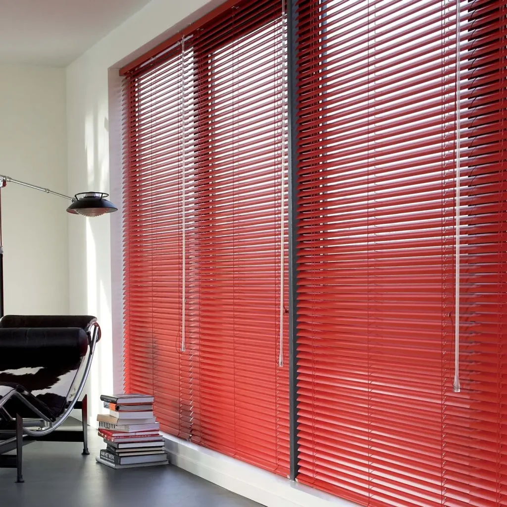 14. The Transitional Look: Faux Wood Blinds + Sweeping Grommet Drapes