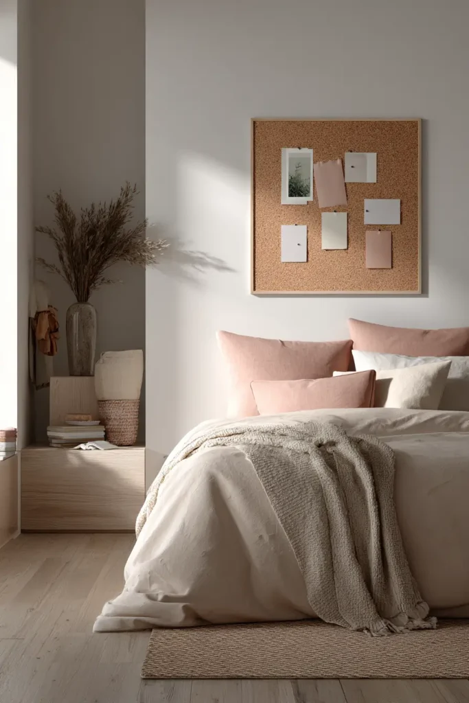3. Colored push pins on a corkboard