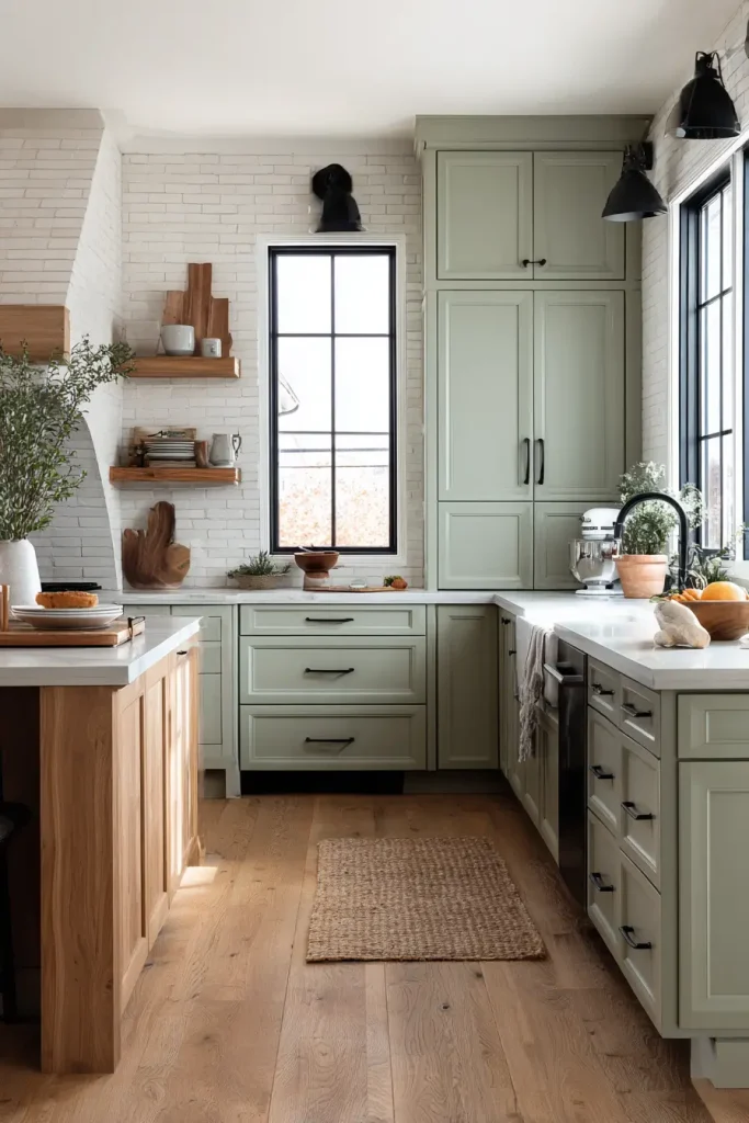 3. Soft Green Cabinets Bring a Natural Feel