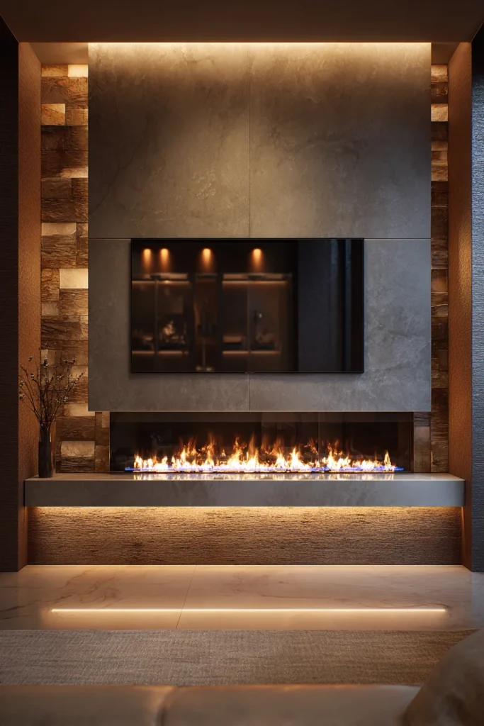 4. TV Wall with Integrated Linear Fireplace