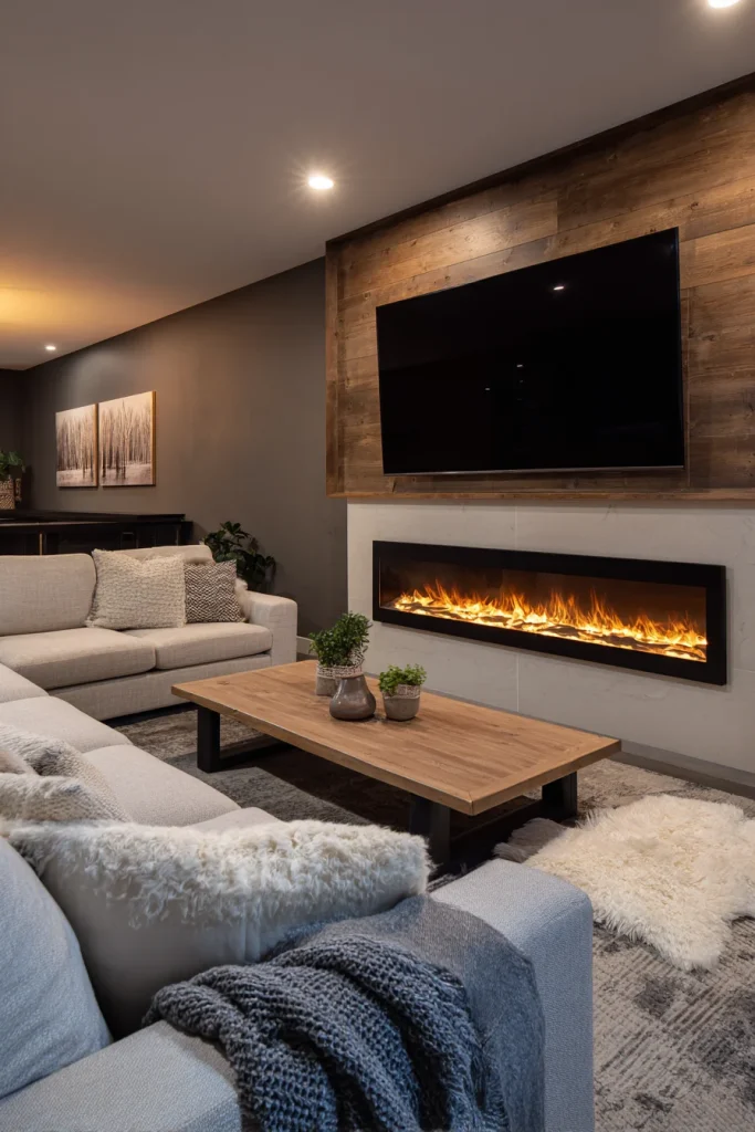 5. Add a Fireplace Focal Point Without a Chimney