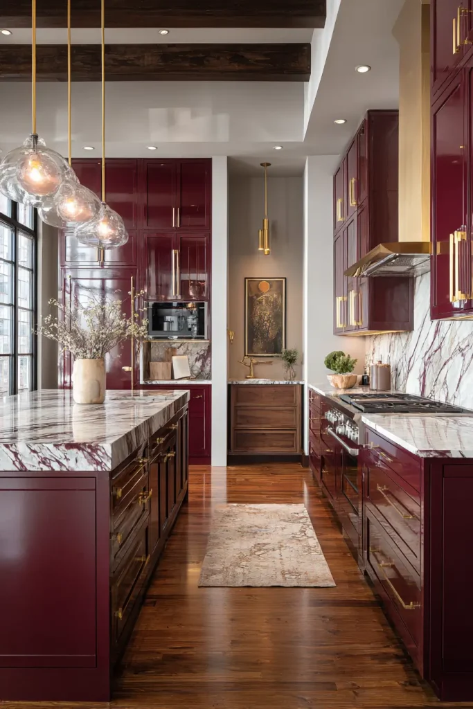 5. Deep red cabinets are the bold move for 2026