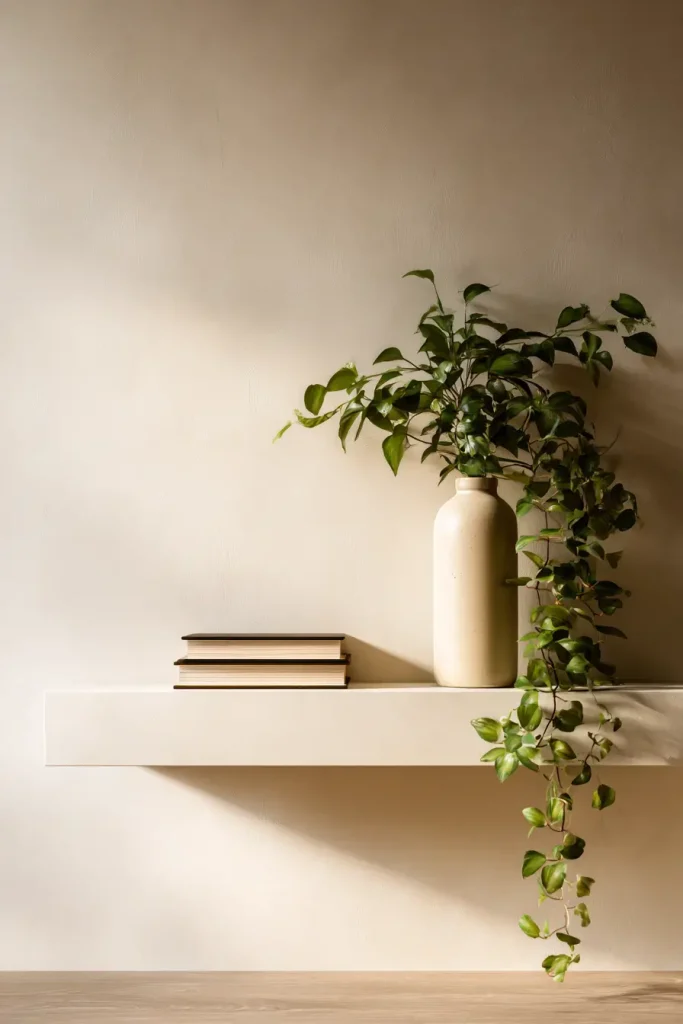 5. Install a Single Floating Shelf With Curated Objects