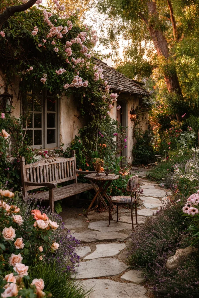 6. Add a weathered bench or bistro set