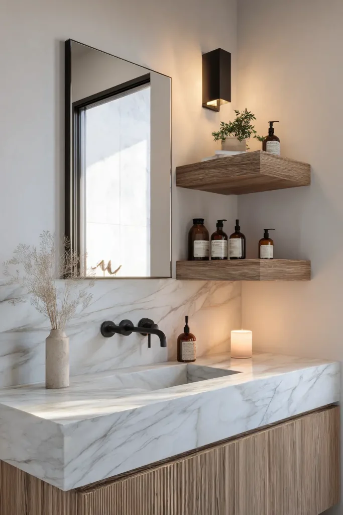 6. Install a Floating Shelf Instead of a Medicine Cabinet