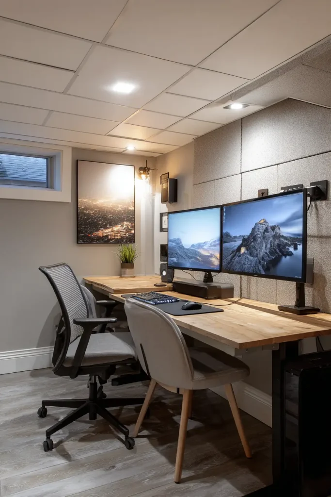 7. Basement Office That Meets Remote Work Standards