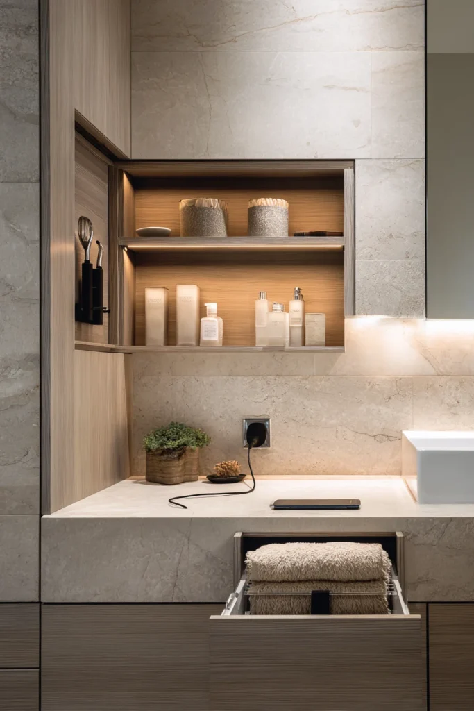 7. Smart Storage: Pull-Out Charging Drawers and Tilt-Out Trays