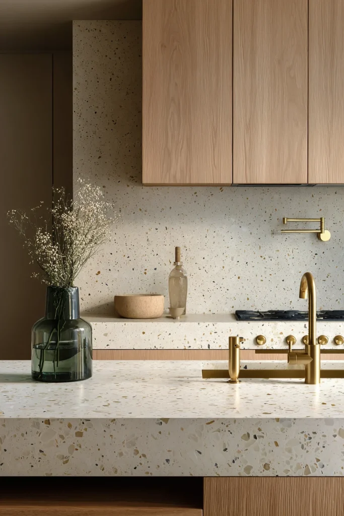 7. Terrazzo 2.0 – Monochromatic with Flecks (Not Confetti)