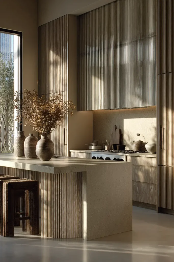 7. Textured cabinet fronts add life