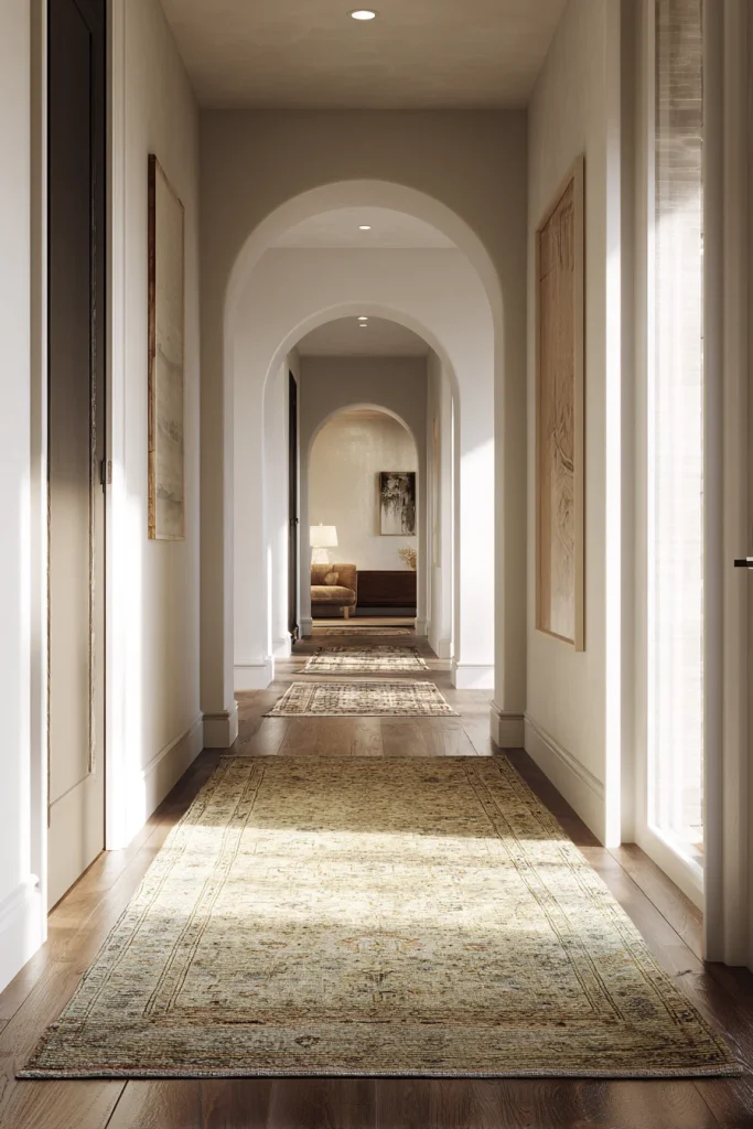 8. Layered Rugs Over Hardwood