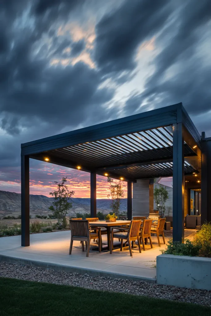Idea 1. Louvered Aluminum Pergola with Wind Sensors