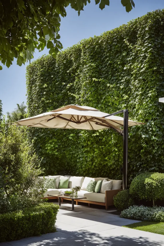Idea 10. Hedge Wall + Cantilever Umbrella