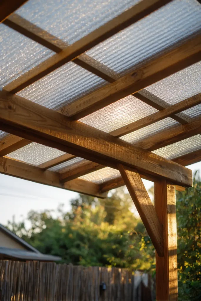 Idea 6. Solid Wood Pergola with Polycarbonate Panels – Spaced
