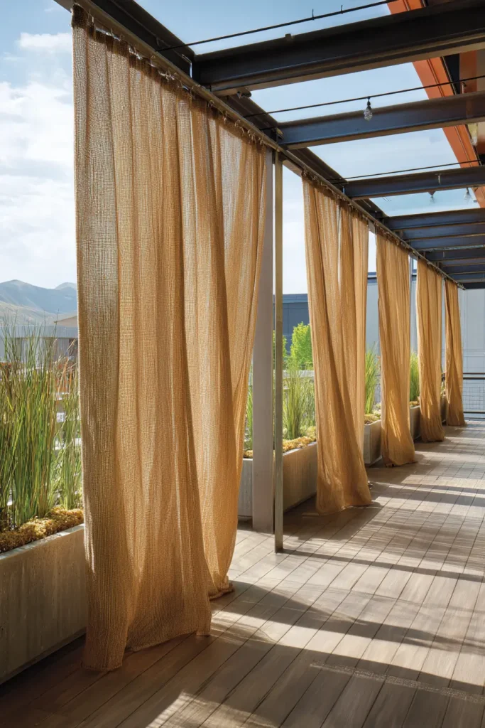 Idea 7. Shade Cloth Curtains on a Steel Cable Rail System